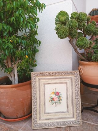 Cuadro Vintage Flores Beige y Rosa