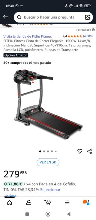 Cinta de Correr Plegable Fitfiu Fitness 1500W