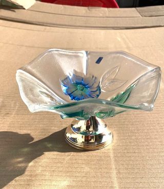 Centrotavola in cristallo con base argento 925