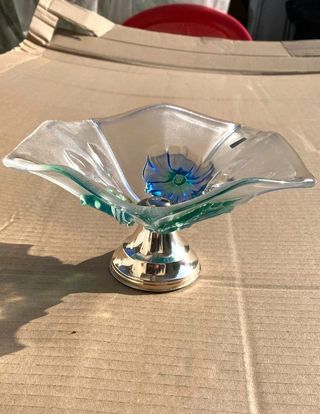 Centrotavola in cristallo con base argento 925