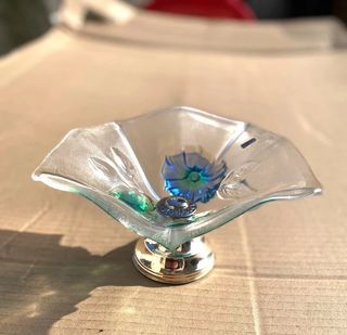 Centrotavola in cristallo con base argento 925