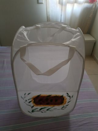 Cesto porta giochi bianco con disegno