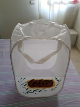 Cesto porta giochi bianco con disegno