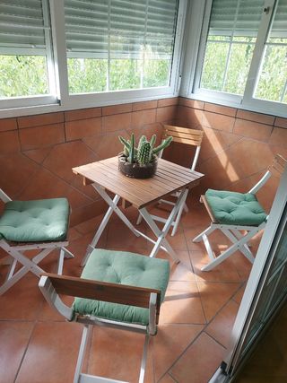 Conjunto Muebles Jardín Madera y Tela