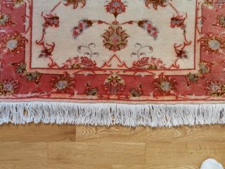 Pareja de alfombras de lana beige y rosa