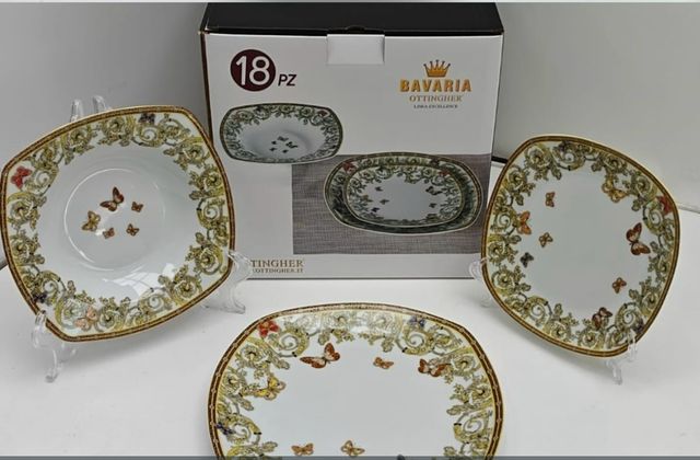 Set Servizio Piatti ceramica 18 Pezzi Farfalle Oro