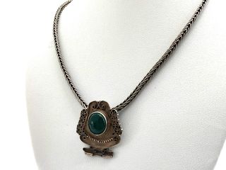 cadena plata 925mm con piedra con esmeralda 29cm