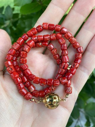 Collana corallo naturale argento 925 placcato oro