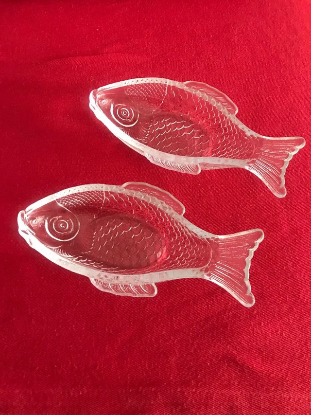 2 Cuencos de Cristal con Forma de Pez