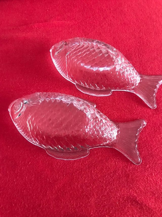 2 Cuencos de Cristal con Forma de Pez