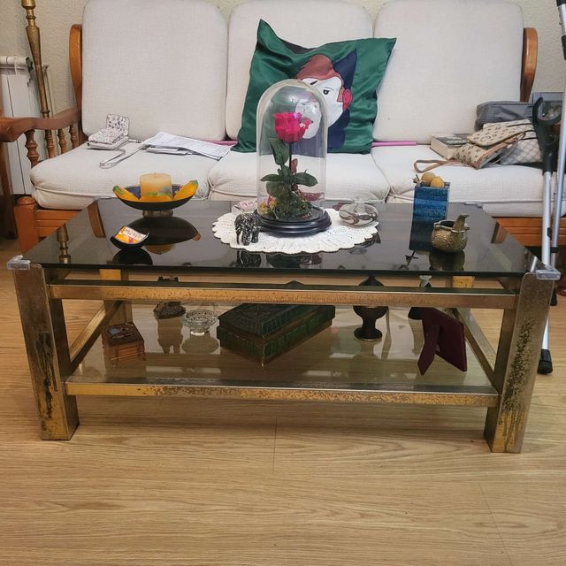 Mesa Centro Cristal y Latón Vintage