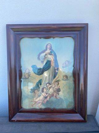 Cuadro mallorquín con marco de madera de caoba