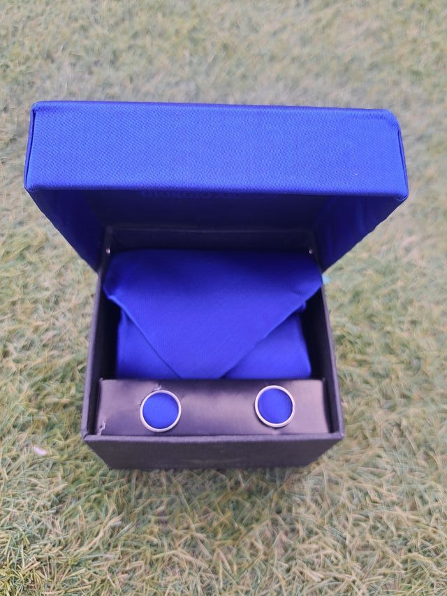 CORBATA + GEMELOS + PAÑUELO GIORGIO ARMANI AZUL