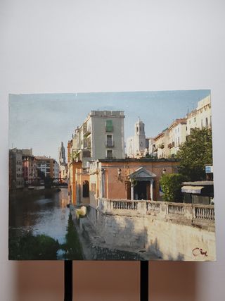 Cuadro paisaje río y edificios