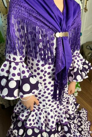 Traje Flamenca Morado y Blanco Talla 10