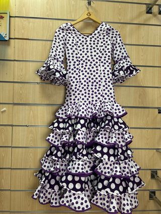 Traje Flamenca Morado y Blanco Talla 10