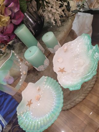 Set 3 Candele e 2 Piattini Mare