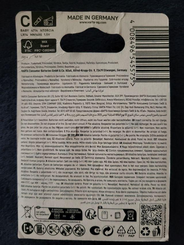 2 Pilas C Varta Longlife Max Power