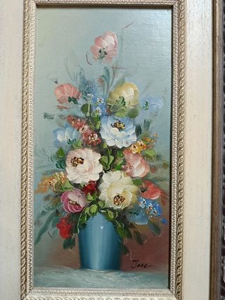 Bodegón de Flores Óleo sobre Madera Firmado
