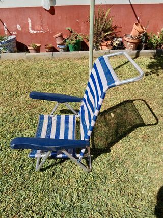 Sillón Playa/Camping Rayas Azul y Plata