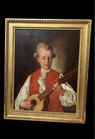 Retrato Pintura S.XIX Hombre con Guitarra