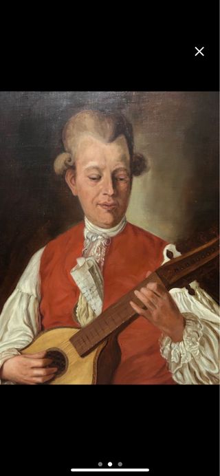Retrato Pintura S.XIX Hombre con Guitarra