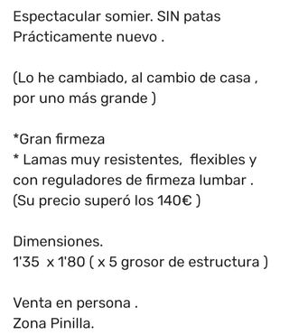 REBAJADO  Somier 135x180  Explicación en foto.