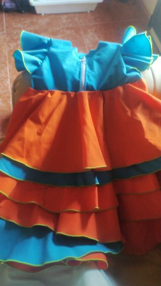 Traje Flamenca Hecho a Mano Azul Naranja 12-18 mes