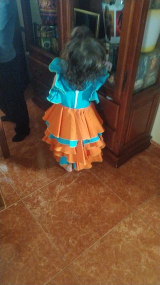 Traje Flamenca Hecho a Mano Azul Naranja 12-18 mes