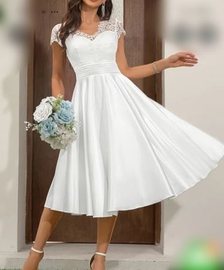 Vestido de Novia Encaje Satén Blanco