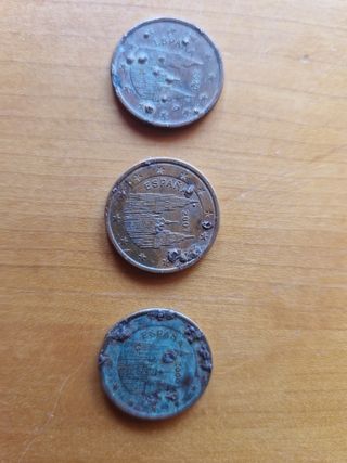 Monedas 5 cts euro España con exceso de metal