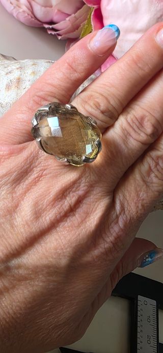 Anillo Citrino Auténtico Años 70 Plata
