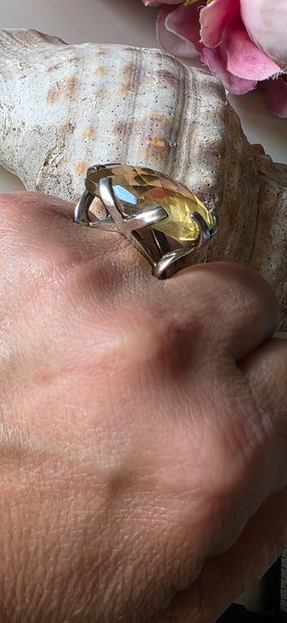 Anillo Citrino Auténtico Años 70 Plata