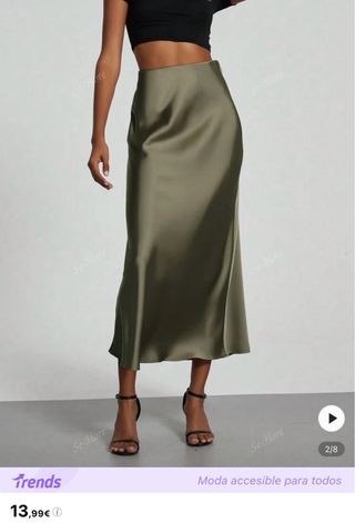 Falda satén verde militar