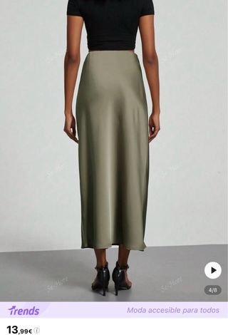 Falda satén verde militar