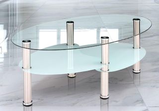 Mesita de cristal ovalada para salón