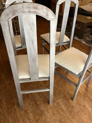 conjunto de comedor de madera y tapizado tela gris