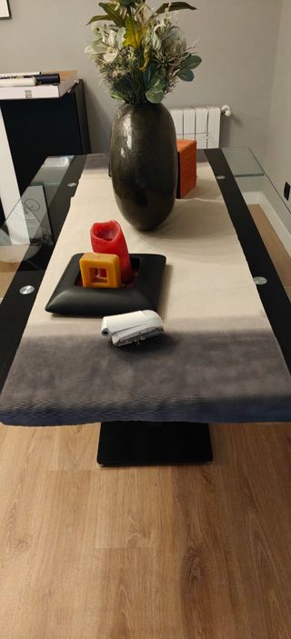 Mesa comedor  de cristal templado extensible
