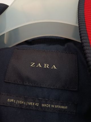 Cazadora Bomber Azul y Roja y jersey de lana Zara
