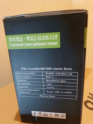 Set 2 vasos de cristal doble pared 400ml