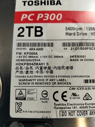 Disco Duro Toshiba 2 TB 3,5" SATA 5400RPM