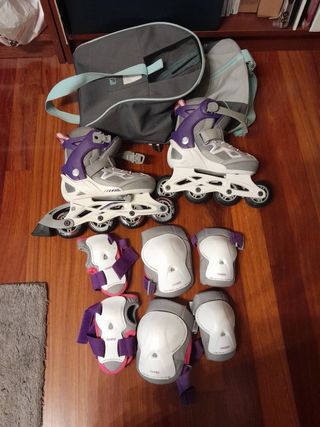 Patines Oxelo Talla 32-35 + Protecciones y Bolsa