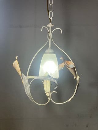 Lampadario 1 luce avorio metallo/vetro