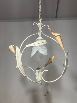 Lampadario 1 luce avorio metallo/vetro