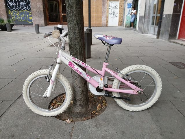 Bicicleta infantil rosa y blanca