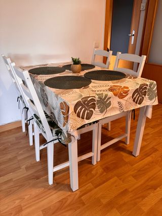 Mesa comedor blanca 4 asientos madera