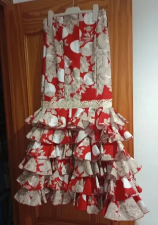 Falda Flamenca Artesanal Roja y Beige