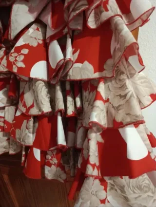Falda Flamenca Artesanal Roja y Beige