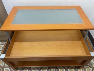 Mesa de comedor elevable madera y cristal
