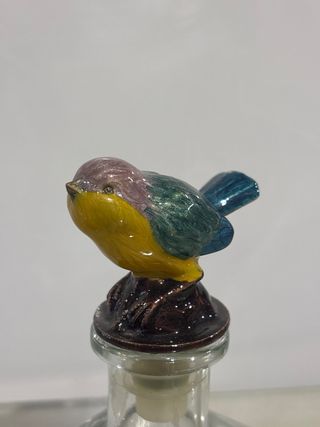 2 Botes Cristal con Tapón Pájaro Esmaltado